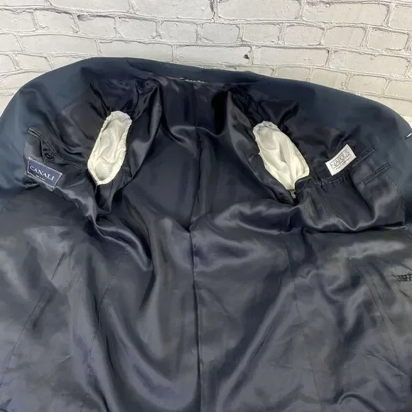 Canali Mens Wool Solid Navy Three Button Long‎ Sleeve Blazer Jacket Size 48R - Picture 14 of 16